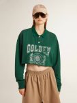 Women Sweatshirts Golden Goose Green Women's Green Cropped Polo Sweatshirt With Print - 2