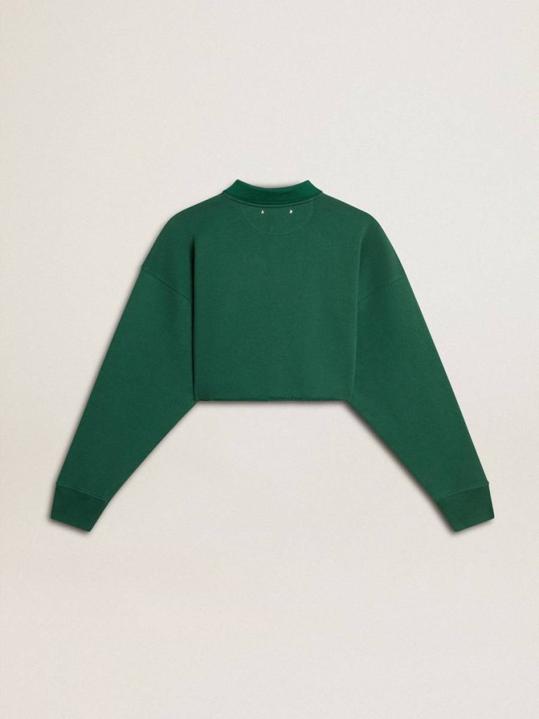 Women Sweatshirts Golden Goose Green Women's Green Cropped Polo Sweatshirt With Print - 5