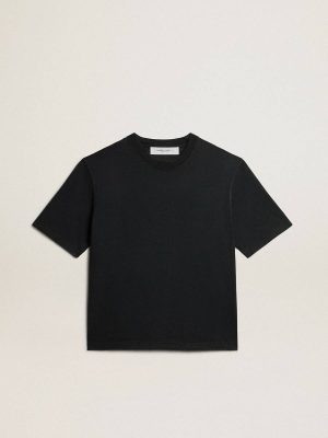 Women T-Shirts & Tops Golden Goose Washed Black T-Shirt In Washed Black With Reverse Logo On The Back - Jersey Capsule - 1