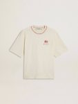 Women T-Shirts & Tops Worn White Golden Goose Cny Worn-White Sleeveless T-Shirt With Red Embroidery - 1