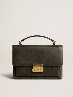 Women Venezia Bag In Black Distressed Leather With Gold Details Crossbody Bags Black Golden Goose - 1