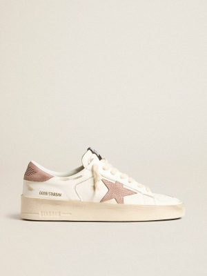 Women White Golden Goose Stardan Stardan Sneakers With Pink Textured Leather Star And Heel Tab - 1