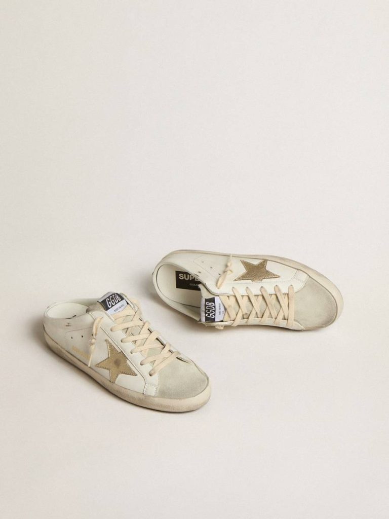 Women White Golden Goose Super-Star Sabots With Platinum Star And Ice-Gray Suede Tongue Super-Star Sabot - 2