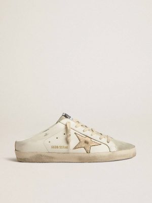 Women White Golden Goose Super-Star Sabots With Platinum Star And Ice-Gray Suede Tongue Super-Star Sabot - 1