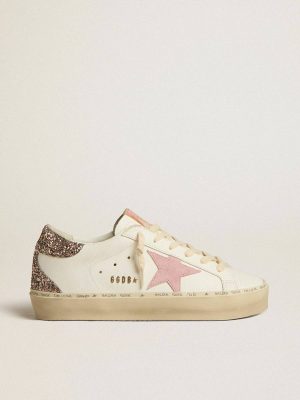 Women White Hi Star Hi Star In White Leather With Pink Suede Star And Pink Glitter Heel Tab Golden Goose - 1