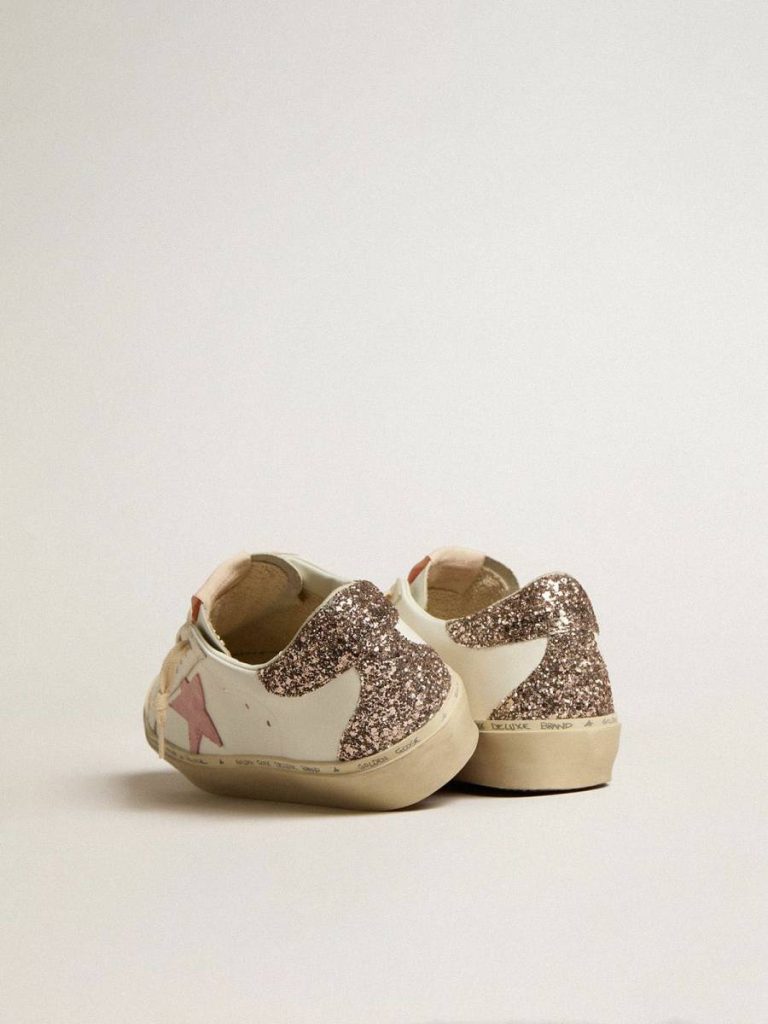 Women White Hi Star Hi Star In White Leather With Pink Suede Star And Pink Glitter Heel Tab Golden Goose - 4