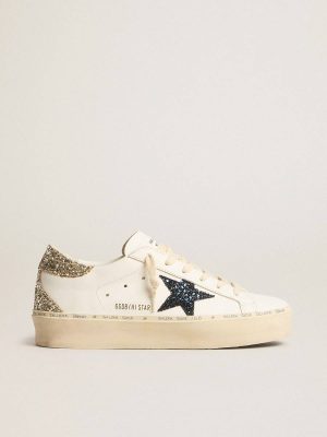 Women White Women's Hi Star With Blue Glitter Star And Platinum Glitter Heel Tab Hi Star Golden Goose - 1