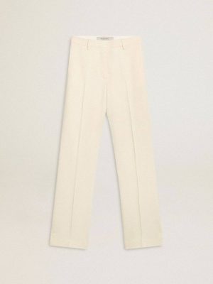 Women White Women's Loose Pants In Worn-White Tailored Fabric Jeans & Pants Golden Goose - 1
