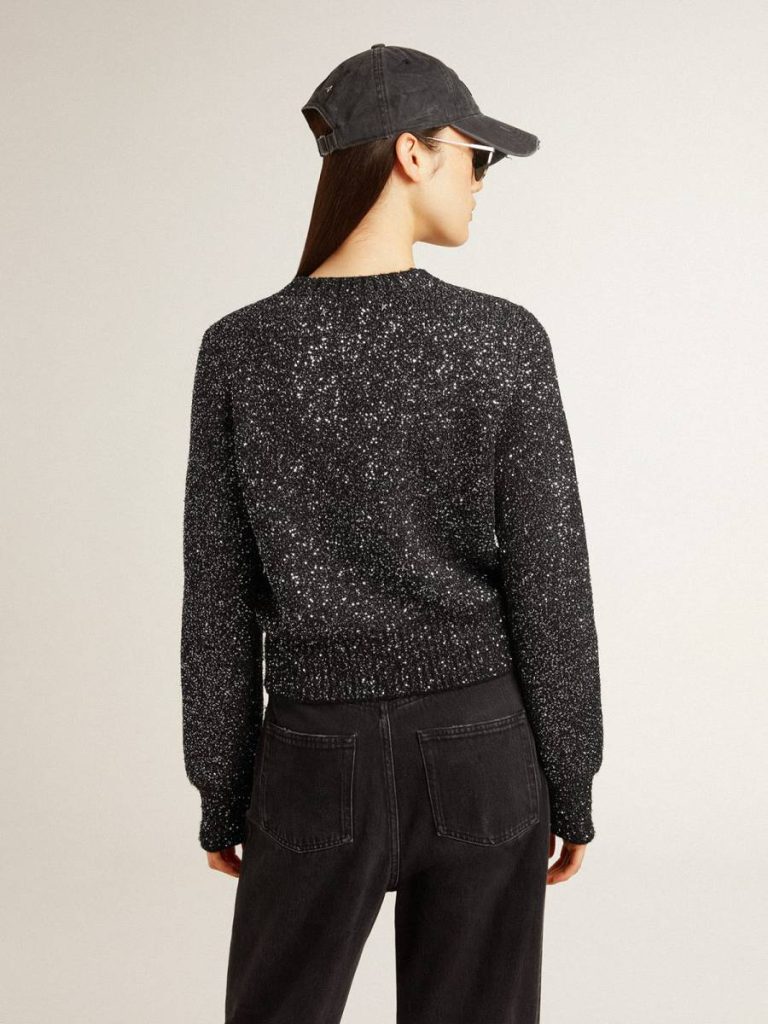 Women Women's Black Wool Blend Cropped Sweater With All-Over Sequins Black Knitwear Golden Goose - 4