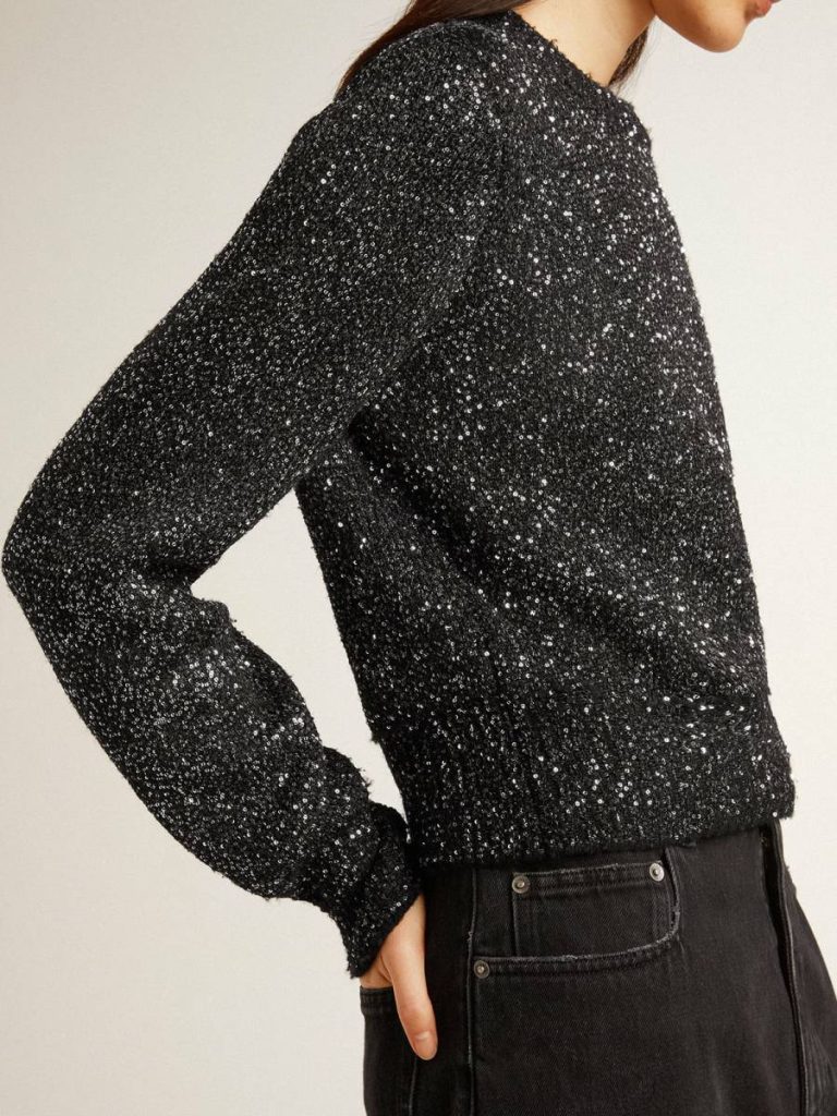 Women Women's Black Wool Blend Cropped Sweater With All-Over Sequins Black Knitwear Golden Goose - 5