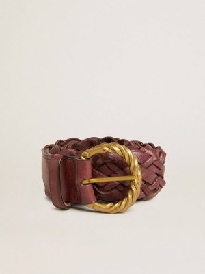 Women Women’s Burgundy Woven Leather Belt Burgundy Belts Golden Goose - 1