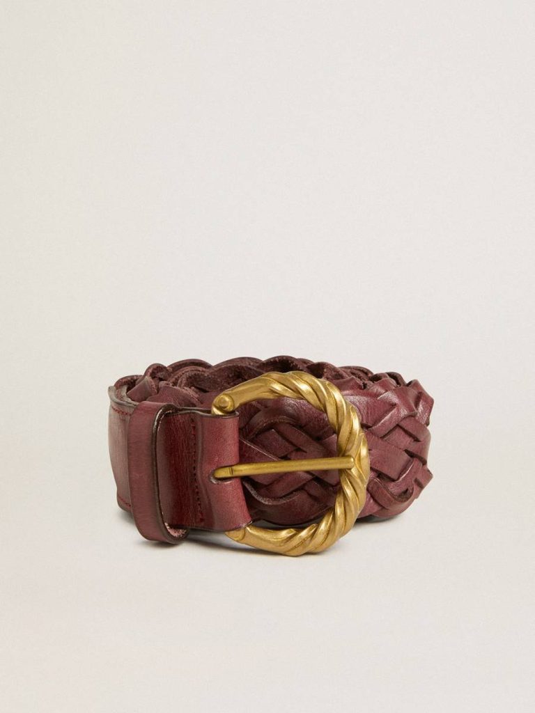 Women Women’s Burgundy Woven Leather Belt Burgundy Belts Golden Goose - 1