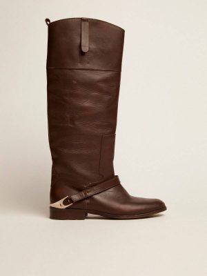 Women Women's Charlie Boots In Dark Brown Leather And Clamp On The Heel Golden Goose Boots Dark Brown - 1
