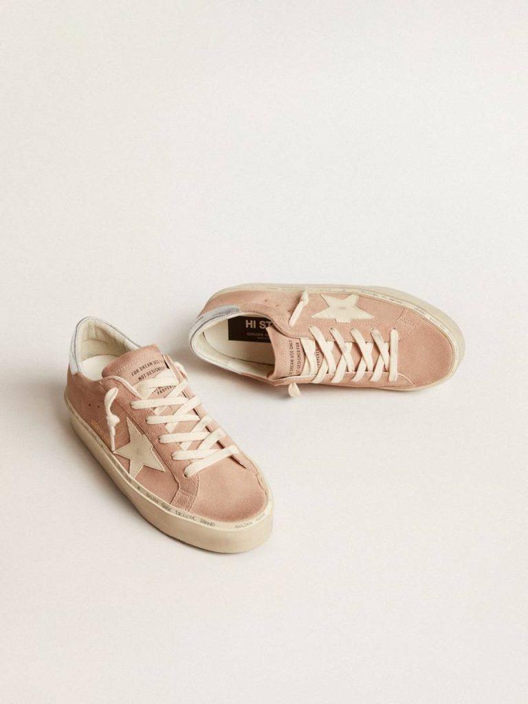 Women Women's Hi Star In Pink Suede With Cream Star And Silver Leather Heel Tab Hi Star Golden Goose - 2