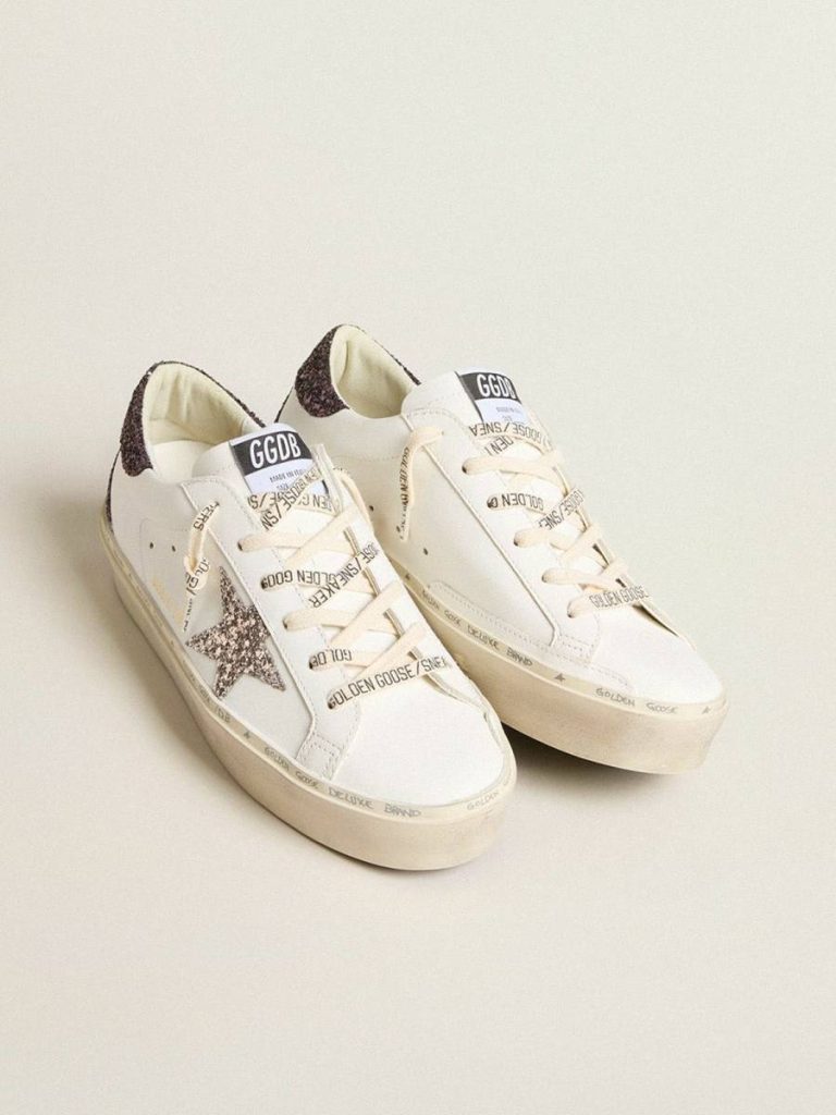 Women Women’s Hi Star With Silver Glitter Star And Ruby Red Glitter Heel Tab Golden Goose Hi Star White - 2