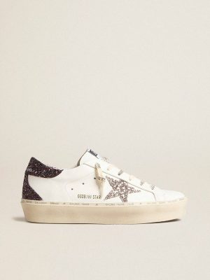 Women Women’s Hi Star With Silver Glitter Star And Ruby Red Glitter Heel Tab Golden Goose Hi Star White - 1