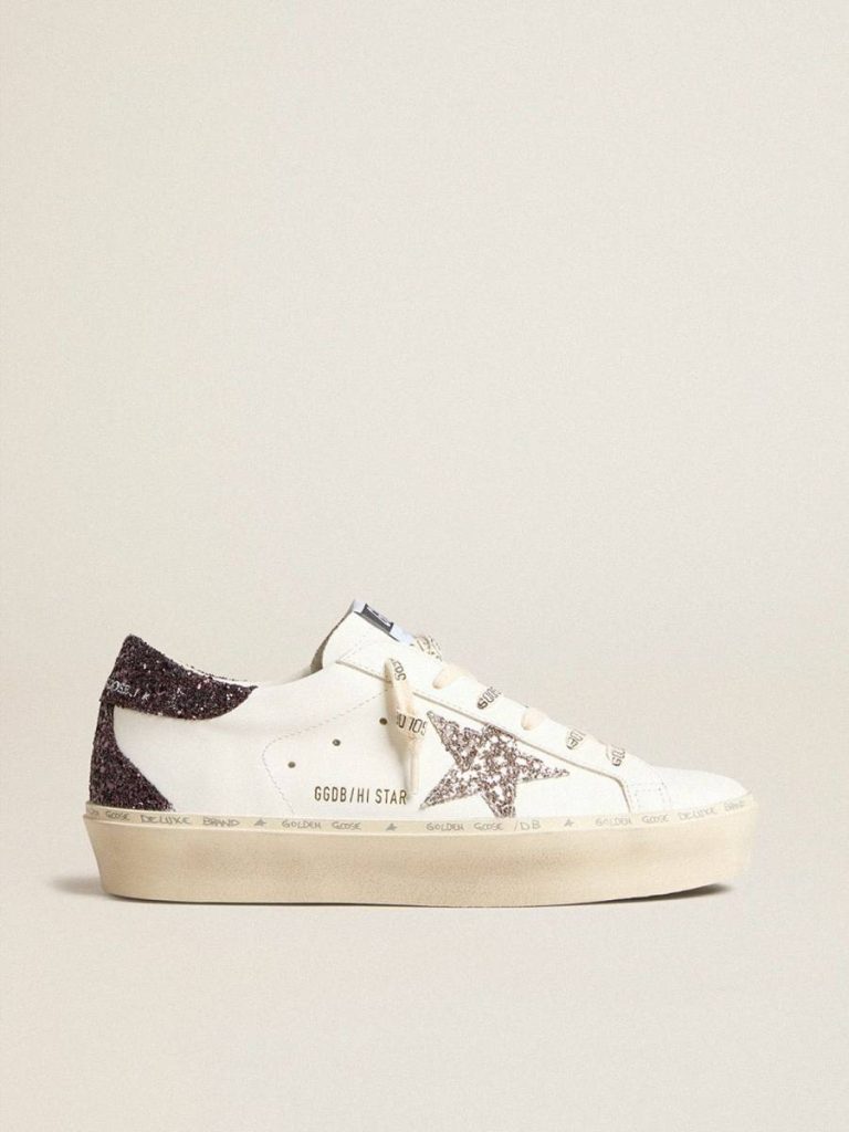Women Women’s Hi Star With Silver Glitter Star And Ruby Red Glitter Heel Tab Golden Goose Hi Star White - 1