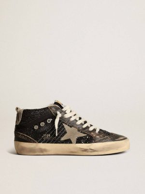 Women Women’s Mid Star In Black Glitter With Dove-Gray Suede Star And Heel Tab Golden Goose Mid Star - 1