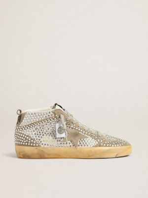 Women Women’s Mid Star In White And Dove-Gray Suede With Swarovski Crystals Golden Goose Mid Star - 1