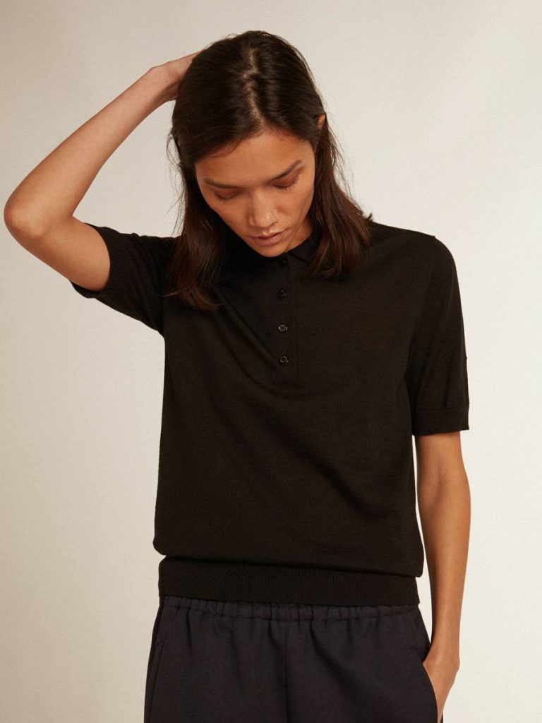 Women Women’s Polo Shirt In Black Merino Wool Black T-Shirts & Tops Golden Goose - 5