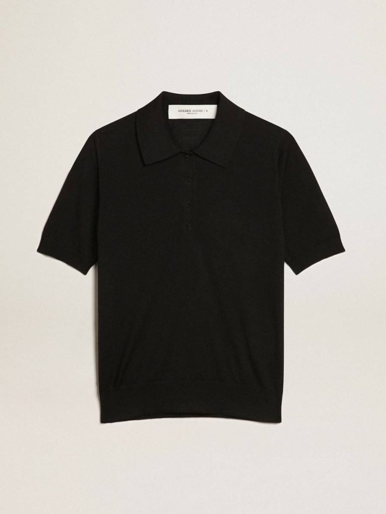 Women Women’s Polo Shirt In Black Merino Wool Black T-Shirts & Tops Golden Goose - 1