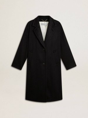 Women Women's Single-Breasted Black Cocoon Coat Coats & Jackets Golden Goose Black - 1