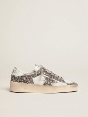 Women Women's Stardan In White Leather And Glitter Stardan Golden Goose White And Silver - 1