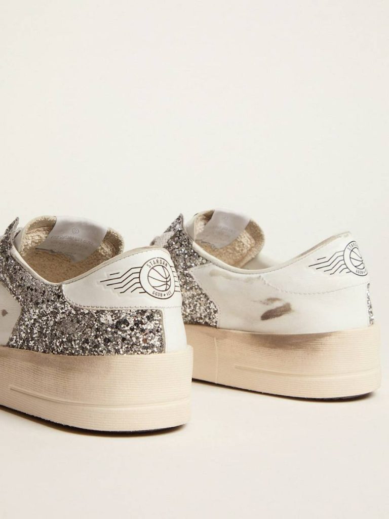 Women Women's Stardan In White Leather And Glitter Stardan Golden Goose White And Silver - 5