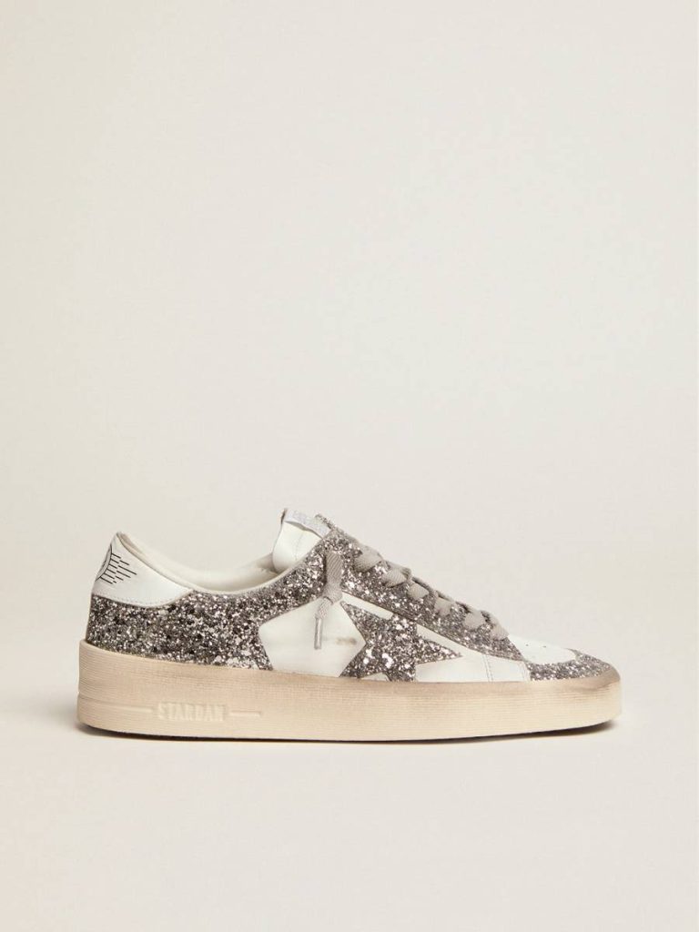 Women Women's Stardan In White Leather And Glitter Stardan Golden Goose White And Silver - 1