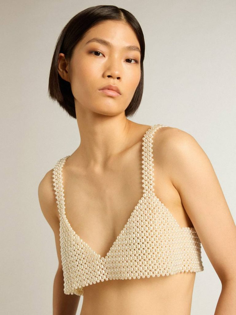 Women Women’s String Of Pearls Top T-Shirts & Tops Golden Goose Pearl White - 2