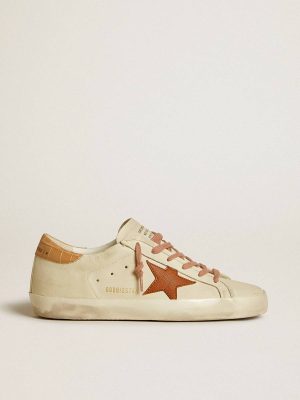 Women Women’s Super-Star With Leather Star And Crocodile-Print Leather Heel Tab Talc Super-Star Golden Goose - 1