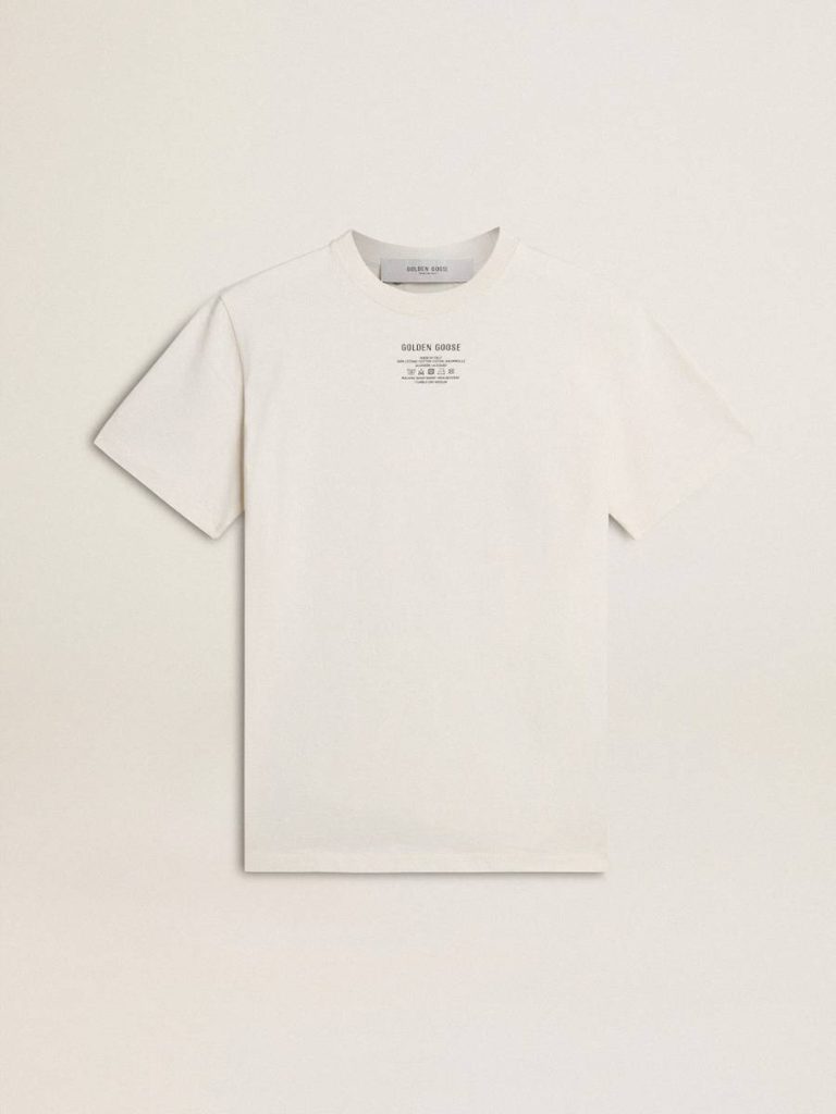 Women Women's Worn-White Cotton T-Shirt With Black Lettering T-Shirts & Tops Golden Goose Worn White - 1