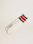 Women Worn White Worn-White Socks With Distressed Details And Black And Red Stripes Golden Goose Socks - 1