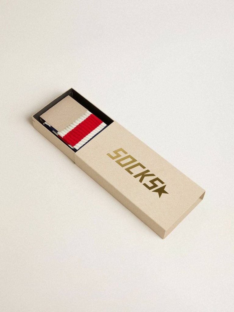 Women Worn White Worn-White Socks With Distressed Details And Black And Red Stripes Golden Goose Socks - 2