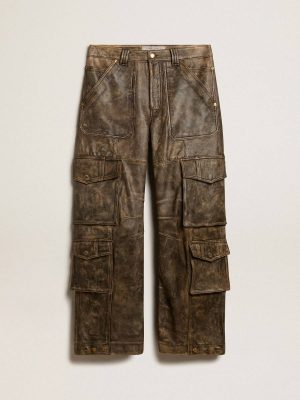 Women's Aged Brown Nappa Leather Cargo Pants Women Golden Goose Jeans & Pants Aged Brown - 1