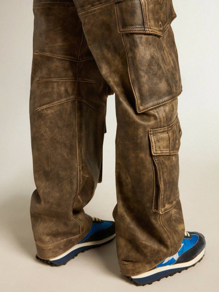 Women's Aged Brown Nappa Leather Cargo Pants Women Golden Goose Jeans & Pants Aged Brown - 5