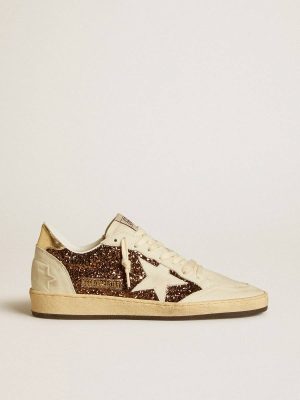 Women's Ball Star In Glitter With Leather Star And Metallic Leather Heel Tab Women Golden Goose Ball Star - 1