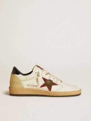 Women’s Ball Star Ltd With Mesh Star And Midnight Blue Leather Heel Tab Ball Star Women Golden Goose White - 1