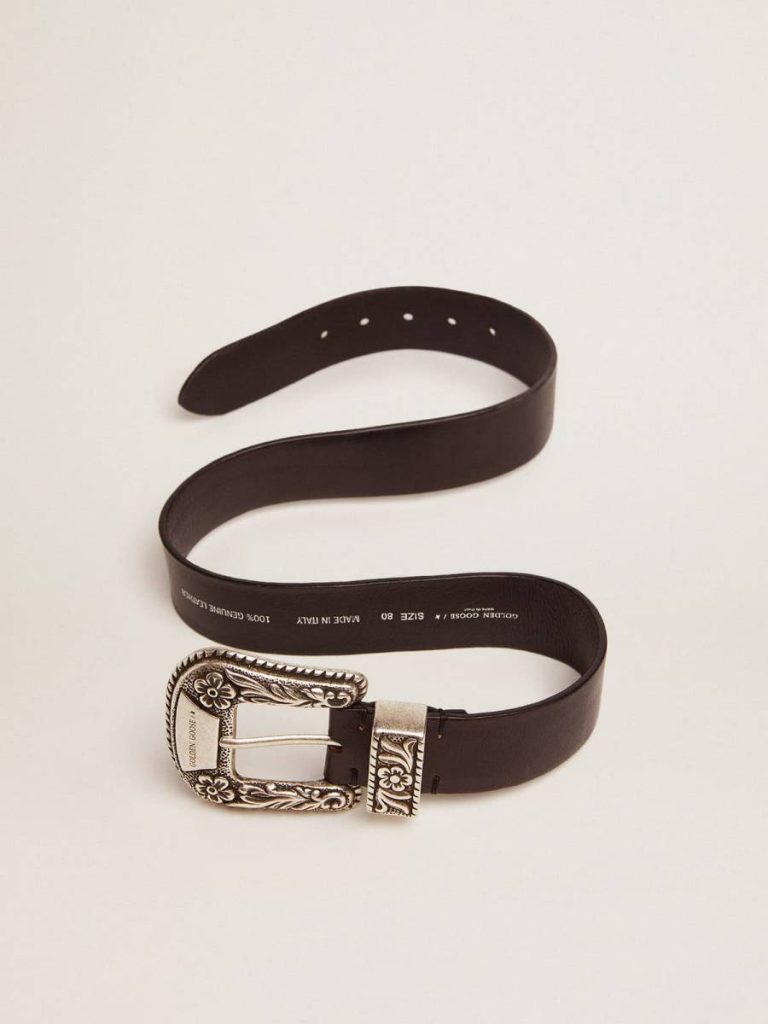 Women's Belt In Black Leather With Silver Decorated Buckle Belts Women Black Golden Goose - 4