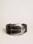 Women's Belt In Black Leather With Silver Decorations Belts Women Black Golden Goose - 1