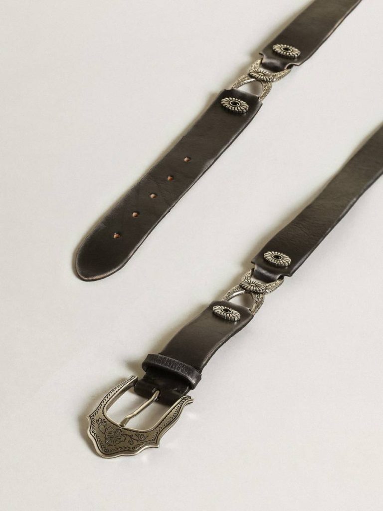 Women's Belt In Black Leather With Silver Decorations Belts Women Black Golden Goose - 2