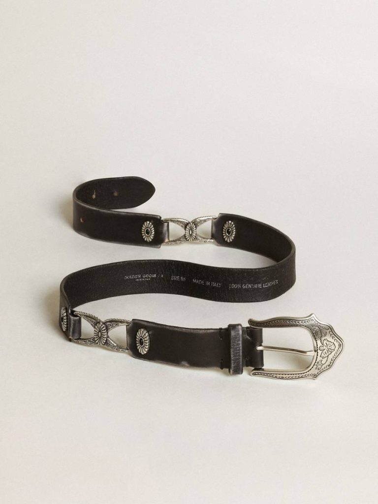Women's Belt In Black Leather With Silver Decorations Belts Women Black Golden Goose - 4