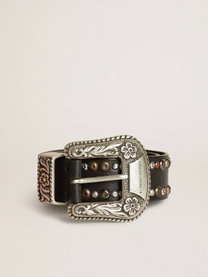 Women's Belt In Black Leather With Studs Golden Goose Women Belts Black - 1