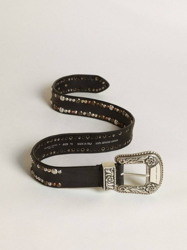 Women's Belt In Black Leather With Studs Golden Goose Women Belts Black - 4