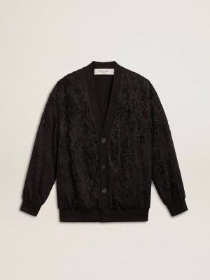 Women's Black Cardigan With Tone-On-Tone Toile De Jouy Bead Embroidery Women Knitwear Golden Goose Black - 1