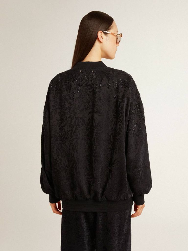 Women's Black Cardigan With Tone-On-Tone Toile De Jouy Bead Embroidery Women Knitwear Golden Goose Black - 4
