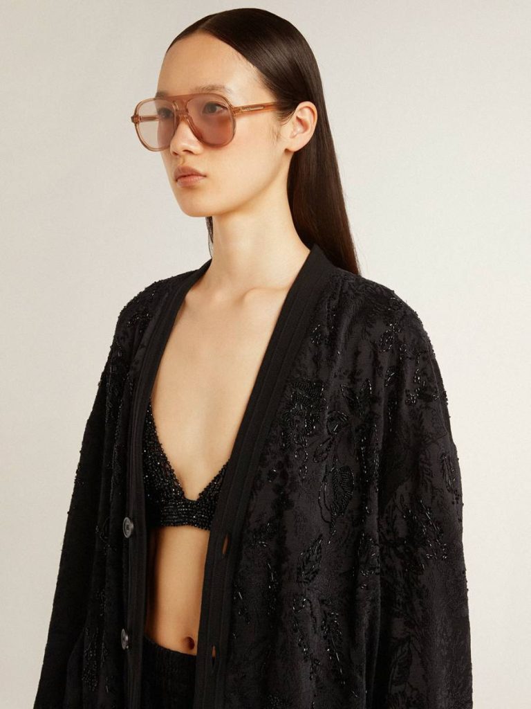 Women's Black Cardigan With Tone-On-Tone Toile De Jouy Bead Embroidery Women Knitwear Golden Goose Black - 5