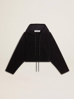 Women’s Black Chenille Sweatshirt With Embroidery On The Back Women Sweatshirts Golden Goose Black - 1