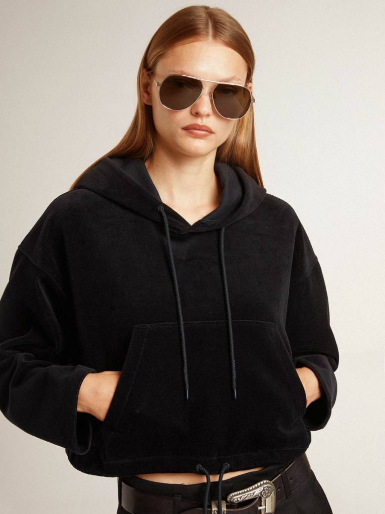 Women’s Black Chenille Sweatshirt With Embroidery On The Back Women Sweatshirts Golden Goose Black - 5