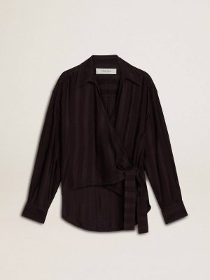 Women's Black Shirt With Vertical Stripes And Side Knot Closure Shirts Golden Goose Black Women - 1